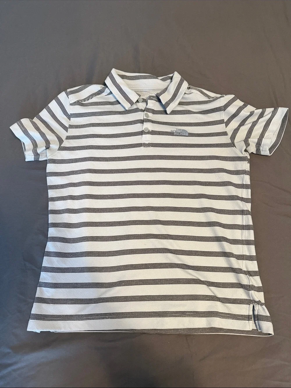The North Face Men's Light Blue and Black Striped Polo